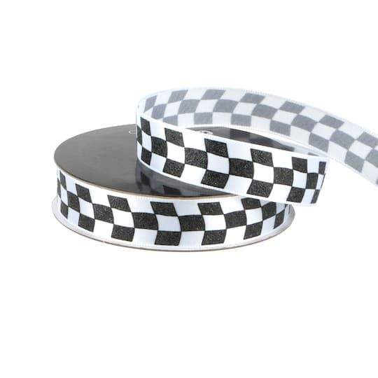 5/8" x 4yd. Wavy Black & White Check Ribbon by Celebrate It®